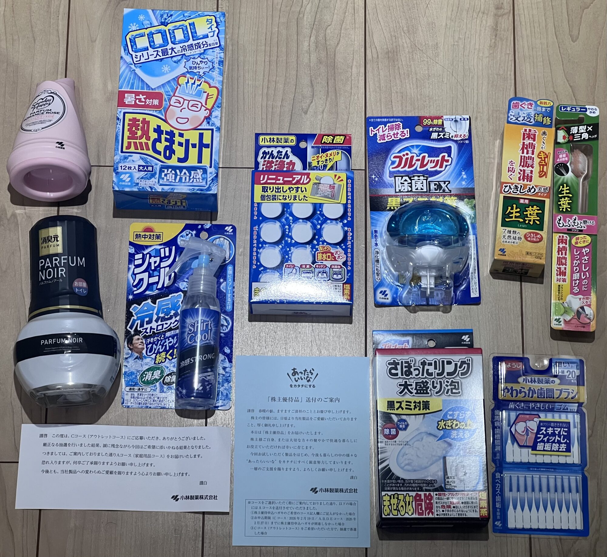 小林製薬株主優待 Aコース商品一覧（広げて撮影）